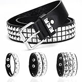 MIVAIUN Punk-Nietengürtel, Nieten, Gürtel, PU-Leder, Punk-Leder, Nieten, Punk-Armband, 80er-Jahre, Nieten, Armband, Gothic, Punk, Rock, Ösen, Gürtel für Jeans, Hosen, Schwarz , M