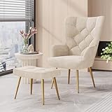 Aivermeil Sessel Wohnzimmer Einzelsofa Loungesessel modern Relaxsessel mit Hocker,Gold Metallfüßen, Samt, für Wohnzimmer Schlafzimmer, Bis 150 KG Beige