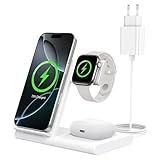 3 in 1 Kabellose Ladestation für Apple Watch und iPhone, WATOE Schnellladegerät für iPhone 16/15/14/13/12/11/Pro/Max, Apple Watch Ultra/10/9/8/7/6/SE/5/4/3, AirPods Pro/4/3/2