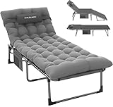 UDPATIO Camping Betten Feldbetten Klappbar, Liegestuhl Mit Auflage Polster, Gartenliege mit Verstellbarer Rückenlehne, Strandliege Campingliege für Outdoor Camping Grau