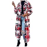 Générique Tunika für Damen, lang, Cardigan, Damen, lang, Sonnenschutz, Mantel, Farbe, Patchwork, Tops, Vintage, Sweatshirt, Outdoor, Oberteil, langärmlig, mit Knopf, Tops, Plaid, Cardigan, Loose