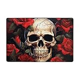Teppich für Wohnzimmer, Totenkopf, Rosenrot, Vintage, Wohnzimmer, waschbar, Eingangsbereich, rutschfest, Schlafzimmerteppich, Heimdekoration, bedruckter Teppich für Esszimmer, Bauernhaus