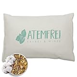 Herbalind Kräuterkissen Atemfrei Deko Kissen mit Füllung - Erkältungskissen Salbei Minze ohne Chemie - Bezug 100% Baumwolle 30x20 cm, als Hausmittel bei Erkältung, Duftkissen, Schlafkissen