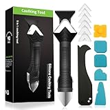 Silikonentferner Silikon Abzieher Silikonentferner Werkzeug Set 5 in 1 Stainless Steel Fugenmesser 6 Auswechselbar Silikonpads Dichtungsdüse ​für Küche Bad Boden Spüle Fenster Abdichtung (Weiß)