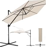 Devoko Großer Sonnenschirm,Orbicular Ampelschirm 330 cm, Doppel Top Gartenschirm, UV-Schutz 50+ Gartenschirm,Dickeres Gestell mit Handkurbel 360° Drehbar,Beige