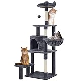 Yaheetech Kratzbaum Katzenkratzbaum 145 cm Stabiler Katzenbaum mit Aussichtsplattform Liegemulde Sisalstämme Kletterbaum für Katzen Dunkelgrau