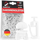 Raumhero® Gardinengleiter für Gardinenschiene (Komplettset 100x Gardinenhaken inkl. 6X Stopper) - 7mm Standardmaß Gardinenröllchen - Gardinenhaken für Schienen - 100% Made in Germany
