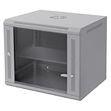 ECD Germany Netzwerkschrank 9 HE, Serverschrank 19 Zoll, Grau, Wandmontage, 450 mm Tiefe, 600 x 500 x 450 mm, voll montiert, Server Gehäuse mit abschließbarer Sicherheitsglastür, Traglast 60 kg