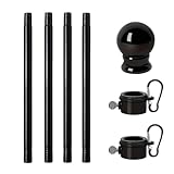 Hausflaggenmast | 1,8 m Teleskop-Edelstahl | robuster schwarzer Fahnenmast für den Außenbereich, Veranda, Garage, Hof, Terrasse, Zaun, Dachwand, Urlaubsdekorationen