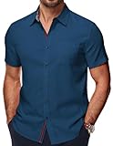 PJ PAUL JONES Herren Hemden Kurzarm Bügelfrei Freizeithemd Regular Fit Sommerhemd (Dunkelblau, 2XL)