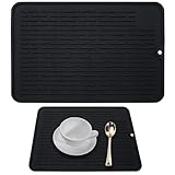 Piuluvor® Abtropfmatte Silikon 30 × 20 cm Abtropfmatte Geschirr Rutschfeste Hitzebeständige Geschirr Trockenmatte Schwarz Spülmatte Abtropfunterlage für Küche, Spüle
