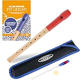 Classic Cantabile Pivella C-Sopran Blockflöte Set - Ahornholz mit Kopf aus Kunststoff - Deutsche Griffweise - Inkl. Schule, Etui, Grifftabelle, Wischerstab und Korkfett - Rot