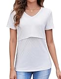 Sosolism Sommer Kurzarm Stilloberteile Still Tshirt für Damen Atmungsaktiv Stillen Top V Ausschnitt Stillbluse Weiß, Klein
