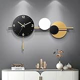 GERHWASH Wanduhr Groß, Wanduhr Ohne Tickgeräusche mit Pendel Wanduhr Modern Geometrisch Rund Digital Wanddekoration Wohnzimmer Uhr Wand Design Wall Clock für Küche Schlafzimmer