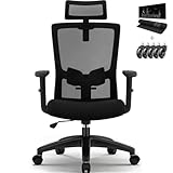 Airchros Bürostuhl, Bürostuhl ergonomisch, Schreibtischstuhl mit Verstellbarer Lendenwirbelstütze und Kopfstütze, Office Chair Armlehnen höheverstellbar, Drehstuhl Wippfunktion 135°, Bürostühle 150kg