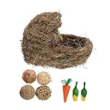 LOLIPPYY Handgewebtes Kaninchen Grasnest aus Natürlichem Schilf Sicheres Kleintierhaus mit Weicher Grasmatte Atmungsaktiv und Langlebig für Hamster und Hasen als Spiel und Schlafplatz