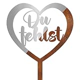 Photect Herz Grabstecker Grabschmuck mit Spruch Du Fehlst Wetterfester Grabschmuck Herz Grabdekoration Metall Stahl Rost Edelrost Friedhof Deko für Erinnerung Andenken Trauer
