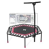 SportPlus Fitness Trampolin Indoor für Zuhause, Trampolin mit Haltestange höhenverstellbar, Gummiseilfederung, Workout & Cardiotraining, Premium-Qualität Designed in Germany 130kg