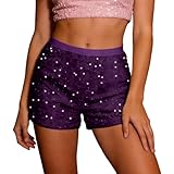 Generisch 2026 Karneval UnisexPailletten-Shorts mit hohem Bund, modische Glitzer-Party-Clubwear, lässige Abend-Sommerhose (Purple, XXL)