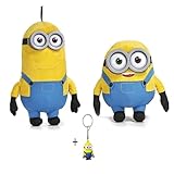 Play by Play Minions Rise of Gru Minions Plüschtier Premium Kuscheltier Neu Auswahl Bob, Otto, Kevin, Stuart, Dave mit PVC Augen Original Lizenz (Kevin&Bob + 3D Schlüßelanhänger)