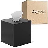ovimar quadratische Kosmetiktücher Box Teksmona | Edelstahl | schwarz matt | Perfekter Taschentuch-, Papierhandtuch- oder Kosmetiktuchspender | in Würfelform für Bad, Küche oder Esstisch