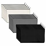 15 Stück Taschen aus Baumwoll-Leinwand mit Reißverschluss,als Beutel oder Federmäppchen,für DIY-Heimarbeit, Make-up-/ Kosmetik-/Toilettenartikel (Schwarz+Grau+Weiß