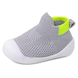 LACOFIA Baby Mädchen Jungen Krabbelschuhe Atmungsaktive Lauflernschuhe mit rutschfeste Gummisohle Weiche Kleinkind Sockenschuhe Grau 18-24 Monate