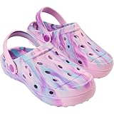 CityComfort Clogs Kinder Hausschuhe Bequeme Sommer Pantoletten mit Riemchen für Garten Freizeit Schule Geschenk für Mädchen (34/35 EU, Lila Tie Dye)