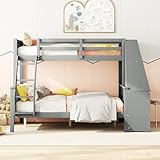 YuQozii 90 * 200cm140*200cm Etagenbett, Kinderbett, ausgestattet mit Tisch, großer Stauraum, hohes Geländer (Grau)