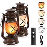 KINGLEAD LED Vintage Laternen,4 Dimmbare Lichtmodi,Laternen für draußen Hängende Wasserdicht LED mit Flammen Effekt USB Wiederaufladbare Geeignet für Garten, Weihnachten, Neujahr 2 Stück