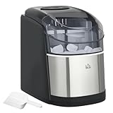 HOMCOM Eiswürfelmaschine Edelstahl, 12 kg 24 Stunden, 9 Eiswürfel in 6-9 Minuten, Verstellbar Würfelgrößen, Selbstreinigender Eiswürfelbereiter mit Eisschaufel und Eis-Korb für Haus