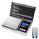 Taschenwaage,500 x 0.01g Digitale Taschenwaage,Präzisions Mini Küchenwaage, Digitalwaage Feinwaage Goldwaage Münzwaage, Multifunktion für Küche, Schmuck, Kräuter, Tee, Hefe, Kaffee (Silber)