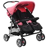 SKM Zwillingskinderwagen Rosa und Schwarz Stahl,Baby & Kleinkind,Babytransport,Kinderwagen,Rosa,15.5KG,10155