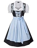 SCARLET DARKNESS Damen Trachtenkleid 3tlg Kleid Bluse Schürze Damen Knielang Dirndl Kleid für Oktoberfest Trachtenkleid L Schwarz und Hellblau