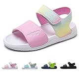 WateLves Sandalen Mädchen Jungen Badesandalen Kinder Sommerschuhe Weiche Dicke Sohle Rutschfeste Mit Klettverschluss Sandals Kids für Drinnen und Draußen(Rainbow Glitter, 27EU)