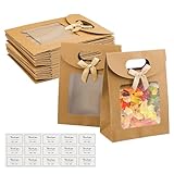 DesertBoy 12 Stück Geschenktüten Kraftpapiertüte Geschenktüte mit Fenster Kraftpapier Verpackungsbeutel Braun Papiertüten mit Henkel Papiertüten Braun Kraftpapierbeutel zum Verpacken von Süßigkeiten