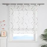 ESLIR Raffrollo mit Schlaufen Landhaus mit buntes Linienmuster Raffgardinen Transparent Bändchenrollo für Fenster Voile Wohnzimmer Violett BxH 60x140 cm 1 Stück