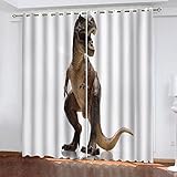 Blickdichte Vorhänge Mit Motiv 3D Einfaches Tier Dinosaurier Kinder Gardinen Ösen Gardine Thermo 280x160 cm Schlafzimmer Kinderzimmer Vorhange Dekoratives Muster, Verdunklungsvorhänge