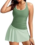 Kate Kasin Badeanzugkleid Damen Push up Brustpolster Badeanzugkleid Kreuzgurte Badekleid Elegant Beachwear Grün L