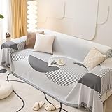 Aotiwe Sofabezug Zweisitzer, Sofa Überwurf Hunde Grau Halbkreis- und Linienmuster Chenille 180x230cm