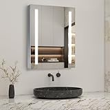 Beleuchteter Badezimmer-Spiegelschrank, 600 x 800 mm, mit LED-Leuchten, dimmbarer Schalter, Rasiersteckdose, Demister-Pad, modernes Design, 50 x 70 cm, 3 Farboptionen