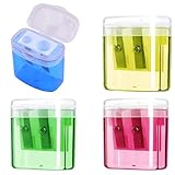 4 Stück Anspitzer mit Behälter, Doppelloch Bleistiftspitzer Anspitzer Manueller Pencil Sharpener Kinder Dosenspitzer für Dicke und Dünne Stifte mit Deckel Dose 4 Farben Klein für Schule Büro Studenten