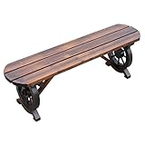 CWCQGH Gartenbänke 100/120 cm Verandabank, Holzbank in Karbonatform, Stuhlbeine in Radform, ovale Sitzfläche, pastoraler Stil, Zweisitzer-Sofa, Außenbank, Terrassensitzgelegenhe,One Color-100cm