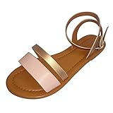 Woaikeyu Flache Sandalen für Damen, Sommer, offener Zehenbereich, Knöchelriemen, Gladiator-Sandalen, Rosa, 37 EU
