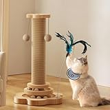 CZBNYX Katzenkratzbaum 50,8 cm hoch, Katzenkratzbaum für Indoor-Katzen und Erwachsene, mit hängendem Ball und interaktivem Holzball, Sisalseil, Katzenkratzbaum
