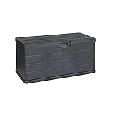 Maury's Aufbewahrungsbox für den Garten, 340 Liter, Holzoptik, Aufbewahrungsbox aus Kunstharz, Anthrazit, Maße 118 x 59 x 57 cm, für den Außenbereich und Innenbereich, UV-beständig