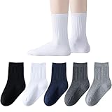 EPEIUS Unisex-Kinder-Socken für Jungen, weiche Baumwolle, nahtlos, Schuluniform-Socken für Mädchen, Weiß, Marineblau, 5 Paar, Sortiert, 5 Stück, 3-5 Jahre