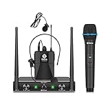 2 Kanal UHF Mikrofon Kabellos Set,Debra AU200 mit Handmikrofon/Bodypack Transmitter/Headset Funkmikrofon/Lavalier Ansteckmikrofonen,für Kirche, Karaoke, Gesang, DJ（1 Handmikrofon & 1 Bodypack）