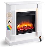 BALDERIA Elektrokamin Ladina | Elektrischer Standkamin mit 3D-Flammeneffekt | Elektro Heizung 2000W, LED-Beleuchtung, Fernbedienung, Timer & Thermostat | Weiß