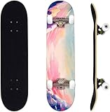 ERNAN Skateboard 31x8 Zoll Komplette Skateboard für Kinder Jugendliche Erwachsene, komplettes Standard-Skateboards, 7 Schichten Ahorn-Deck, konkaves Skateboard (PINK Cloud A)